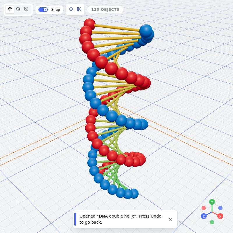 Red and blue spheres following a DNA double helix